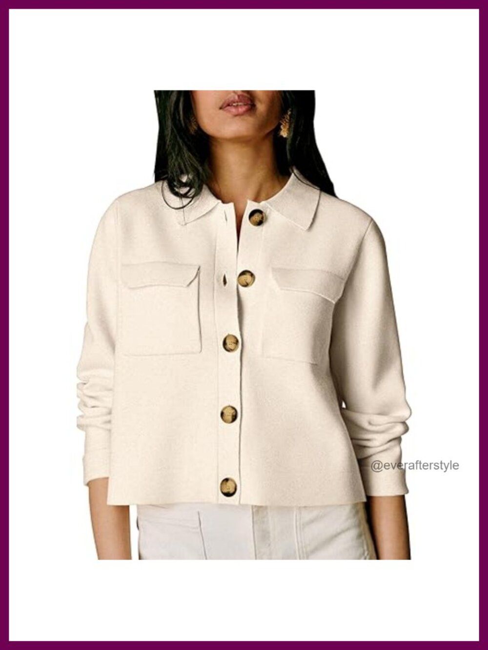 Women's Merino Wool Cropped Cardigan Button Down Long Sleeve Knit Shacket